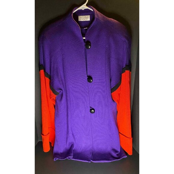 St John Sweater Marie Gray Purple Womens 10 Colorblock Cardigan - Picture 1 of 9